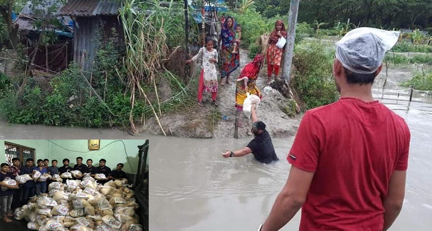 জোয়ারে দুর্গতদের মাঝে ত্রান বিতরনে `স্বপ্ন নিয়ে`